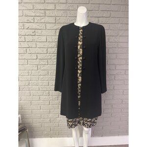 Evan Picone Women Long Sleeve Black & Tan Long Sleeve Overlay Jacket & Sheath Dr